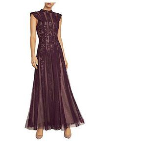 NWT BCBGMAXAZRIA Striped Floral-Lace Gown